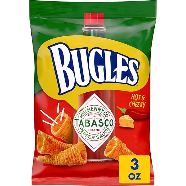 BUGLES TABASCO CRISPY CORN SNACKS, 3 OZ