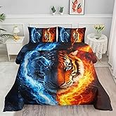 Smell Sunshine Tiger Comforter Set Wild Animals Flame Printed Bedding Set with 1 Comforter and 2 Pillowcases for Boys and Girls Bedroom All Season（Tiger Twin