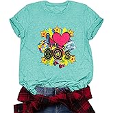 80s Shirts for Women 1980s Party Graphic Tee Tops Retro 90s Disco Music Themed Party Style Outfit