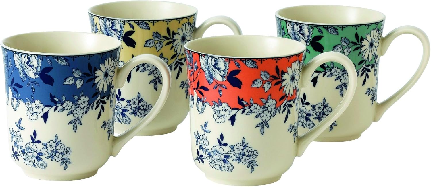 Johnson Brothers Devon Cottage Accent Mug (Set of 4), Green/Yellow/Blue