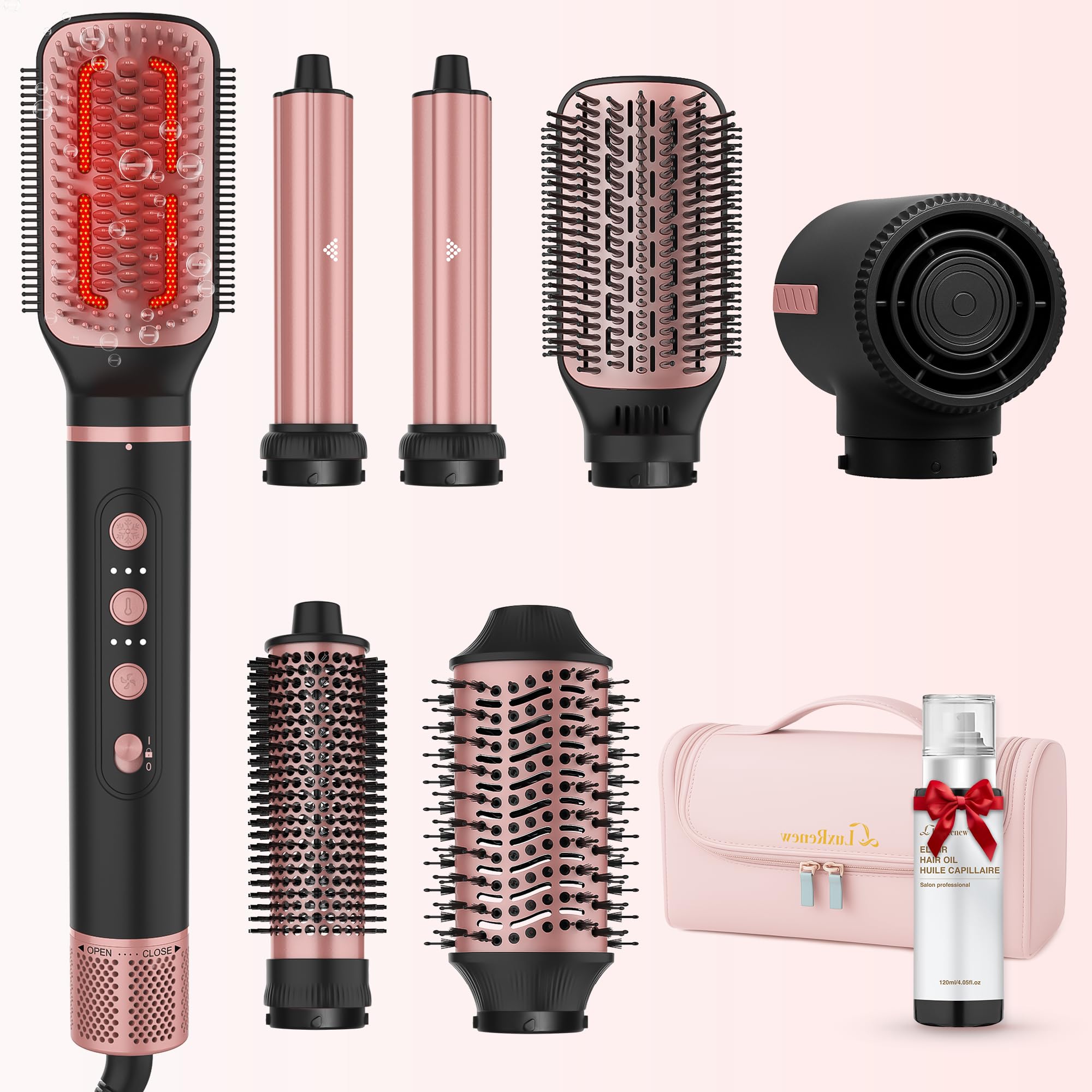 Photo 1 of 7 in 1 Professional Hair Styling Tool – Hot Air Brush Set, Multi-Styler and Blow Dryer Brush Straightening and Curling, Ionic & Infrared Tech, Cool Shot, 3 Heat & Speed Settings, Includes Travel Bag