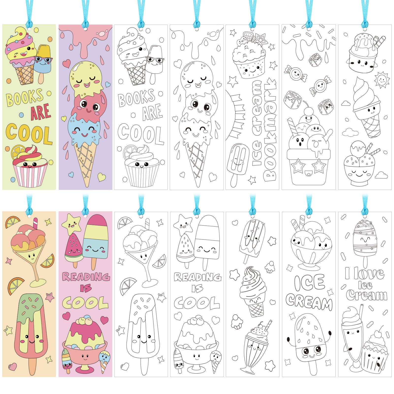 Photo 1 of Dunzoom 200 Pcs Ice Cream Color Your Own Bookmarks for Kids DIY Coloring Blank Paper Bookmark Classroom Art Craft Supplies for Teachers Students Birthday Gift Party Reward(Summer)