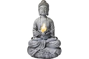 VP Home Buddha Statue for Home and Outdoor Decor, Solar Powered Flickering LED Garden Light, Zen Meditation, Spiritual Room Decor (Zen Buddha)