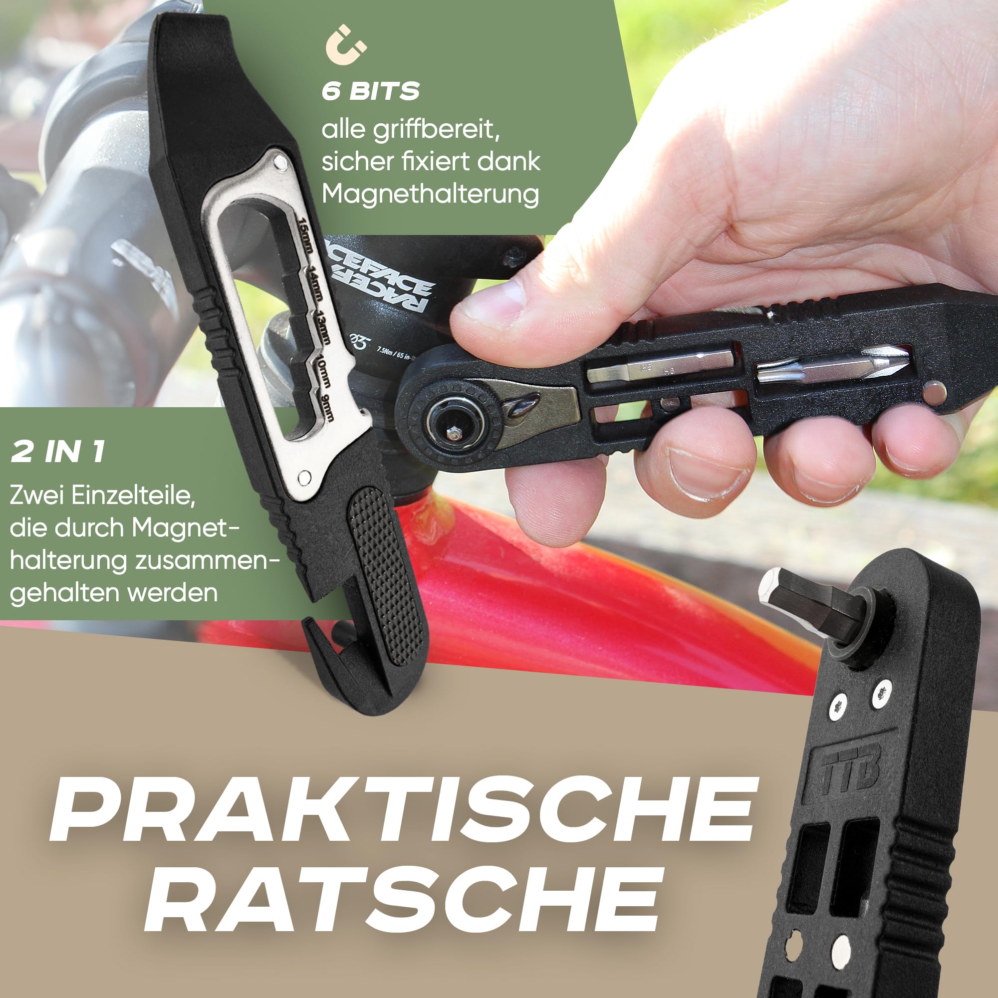 TTB Fahrrad Werkzeug Multitool 14 in 1 Inklusive Reifenheber Ultraleicht, Handlich & Klein [Mountainbike] Bike Sport 5