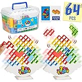 WOWNOVA 64PCS Deluxe Tetra Tower Game for Family Game Night, Balance Stacking Blocks Tower Board Game for Fun Party Games, St