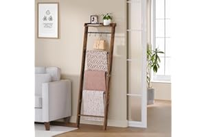 Hzuaneri Blanket Ladder Shelf for Living Room, Decorative Quilt Rack with Storage Shelf, 6-Tier Farmhouse Towel Rack, Ladder 