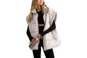 APAFES Women Winter Oversized Puffer Vest Lightweight Stand Collar Flysleeve Insulated Padded Puffy Jackets Coat with Pockets