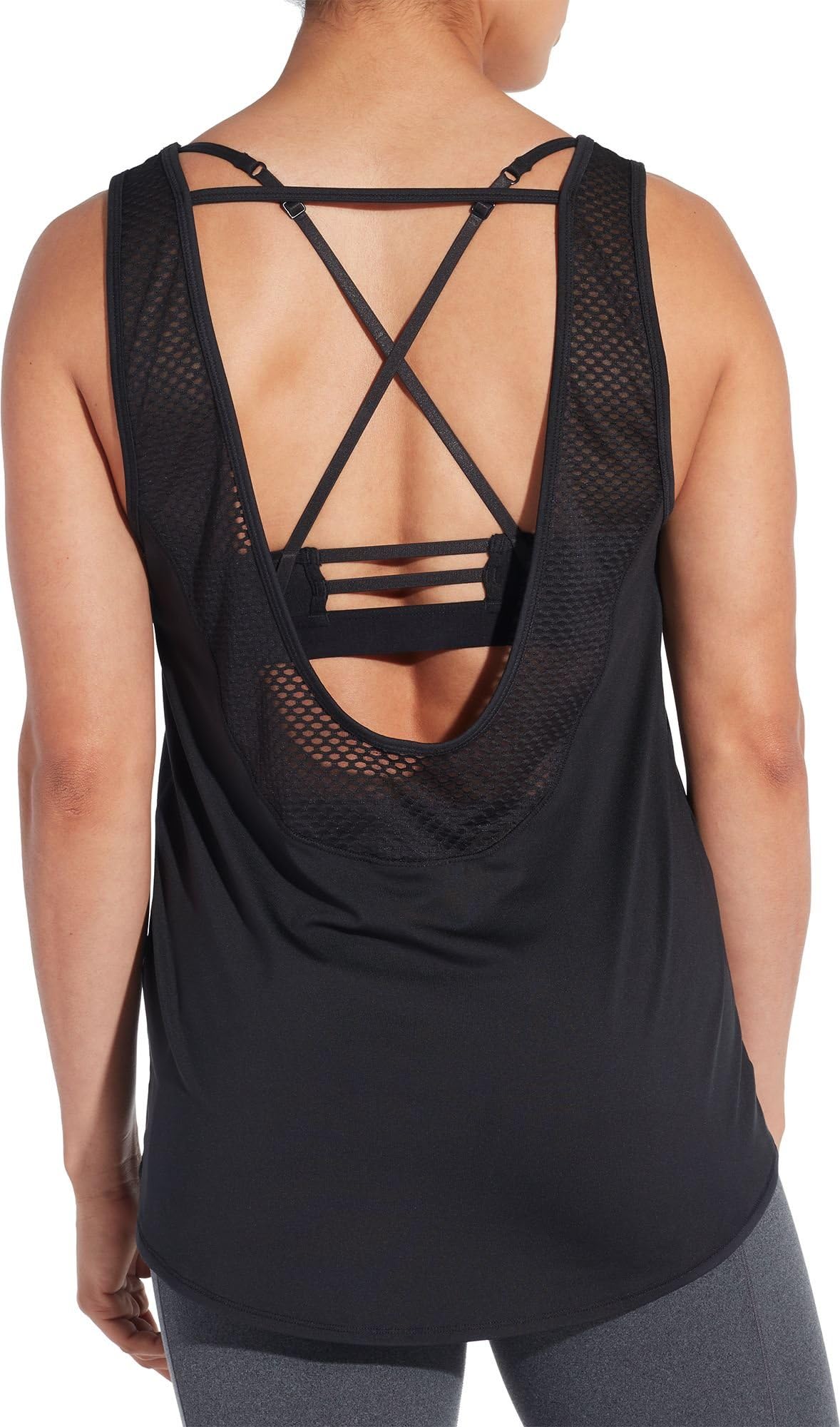CALIA by Carrie Underwood Womens Limited Edition Onyx Open Back Tank Top (Caviar, L)