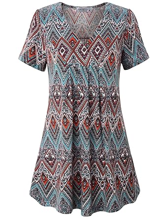 MOQIVGI Women's V-Neck Printed Tunic Top - Loose Fit Blouse For Casual Wear
