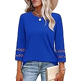 XIEERDUO 3/4 Length Sleeve Womens Tops and Blouses Dressy Casual Crewneck T Shirts Fashion Clothes Loose Fit Trendy