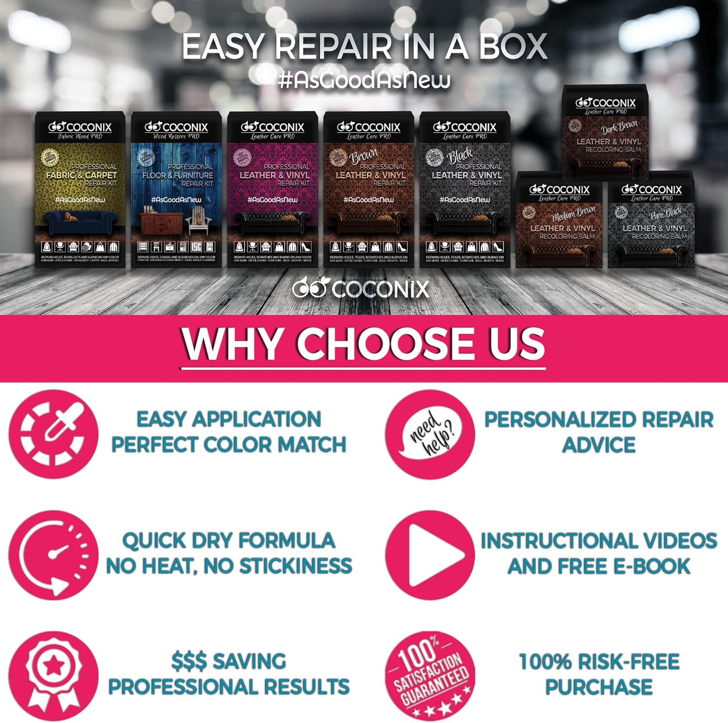 Coconix Brown Leather and Vinyl Repair Kit - Restorer of Your Couch, Sofa, Car Seat and Your Jacket - Super Easy Instructions - Restore Any Material, Genuine, Italian, Bonded, Bycast, PU: Automotive