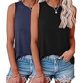 KKJ 2 Pack Womens Tank Tops Workout Tees Spring Summer Clothes Fashion Outfits Crew Neck Sleeveless Loose Fit Casual Shirts