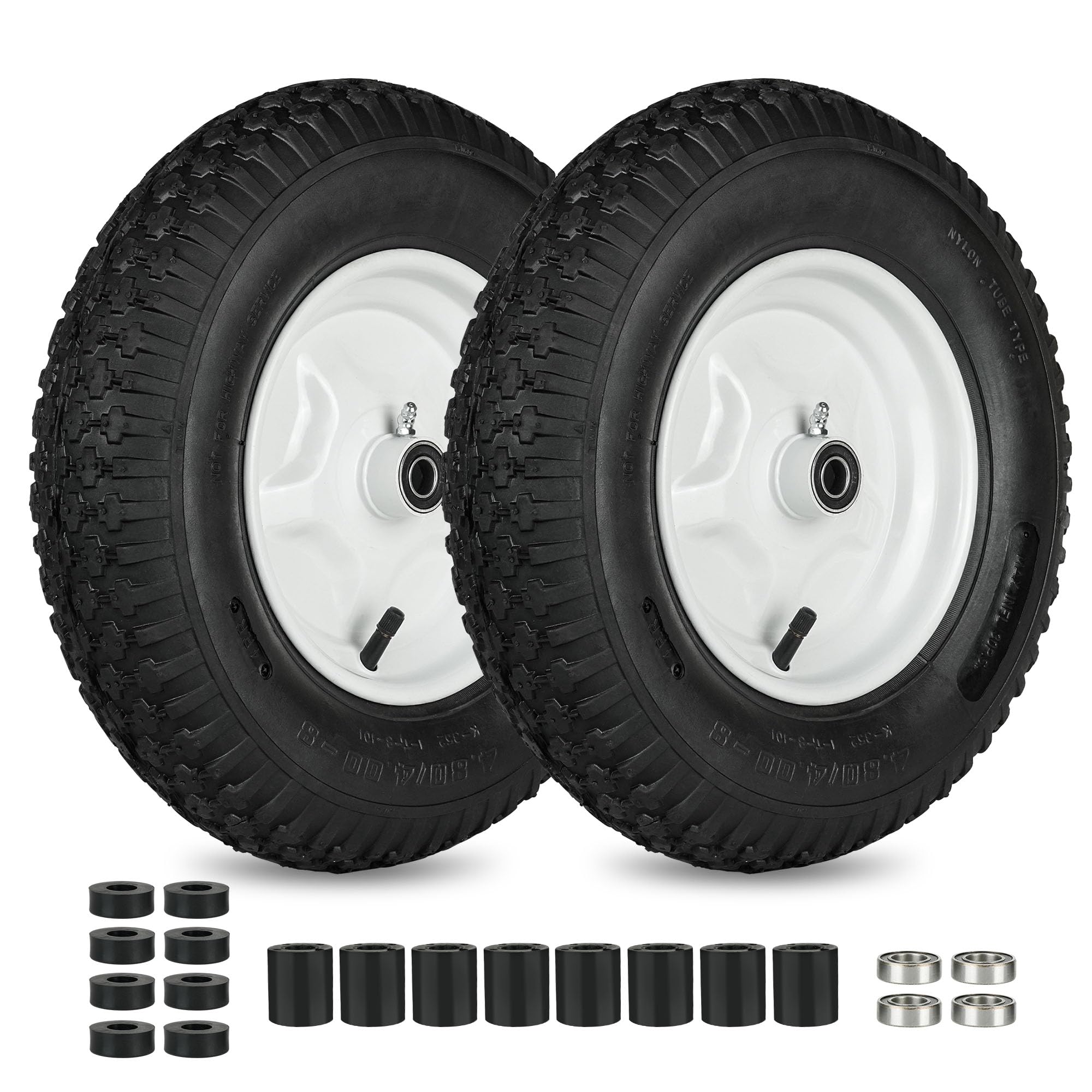 Photo 1 of LotFancy 4.80/4.00-8” Tire and Wheel, 2 Pack 16” Pneumatic Wheelbarrow Tires, 5/8” Bearings, 3-7” Centered Hub, Replacement Tube for Wheelbarrows, Garden, Utility Carts, Trolleys, Wagon