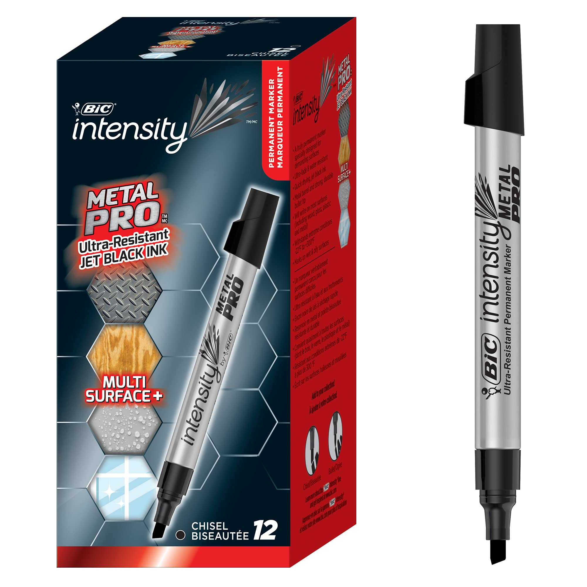 BIC Intensity Metal PRO Permanent Marker, Fine Point, Black, 12-Count - New