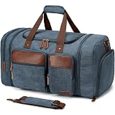 Celvetch Canvas Duffle Bag for Travel 50L Expandable, Navy Blue | Travel Duffel Bags for Men Women, Overnight Weekend Gym Bag with Shoes Compartment