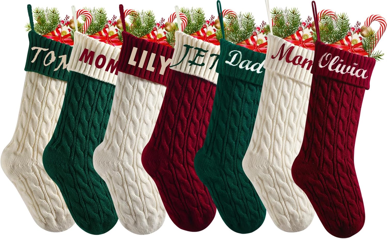 Stockings & Holders - Infiher Christmas Stockings Personalized 1 Pack Custom Name 18” Large Knitted Xmas Stockings for Fireplace Hanging,Family Christmas Stockings with Embroidered Name for Home Decoration(F)