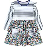 FreeLu Girls Cartoon Casual Dress Toddler Jersey Cotton Party Dresses Applique Embroidery Longsleeve T-Shirt Clothes