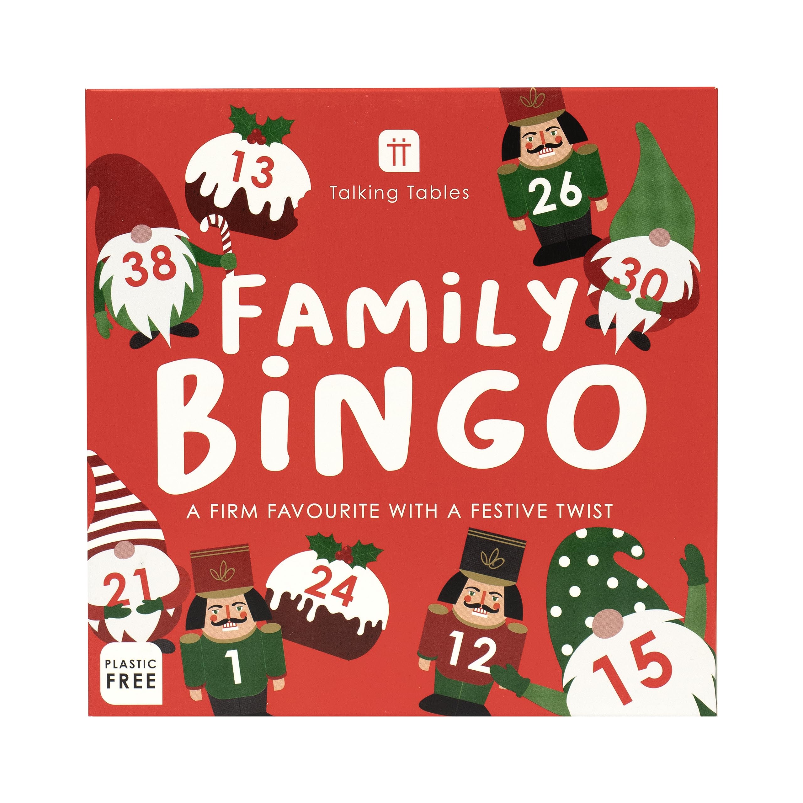 Talking Tables Christmas Family Bingo Game with a Festive Twist : Xmas Fun for kids and adults : Ideal Stock Filler Gift Idea for boys or girls, Red, Green, Gold, Silver