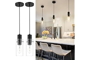 Emak 2 Pack Black Pendant Light Fixtures, Mini Pendant Lighting with Clear Glass Shade, Modern Farmhouse Hanging Lights for Kitchen Island, Bedroom, Bathroom, Sink, PL120-BKBK-2PK