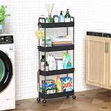 SOLEJAZZ 4-Tier Slim Storage Trolley Cart with 6 Hooks Black Plastic view 8
