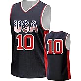 Men's USA Basketball Jersey White Black Tank Number America Flag Basketball Uniform Red White Blue Top for Sports Training