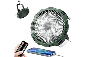 RYCHI Camping Fan with LED Lantern, 8000mAh Rechargeable Battery Powered Tent Fan for Camping Hanging, Camping Outdoor Fan with Remote, 4 Speed Camping Fan for Tents,Travel,Home,Fishing,Sleep,Emergency