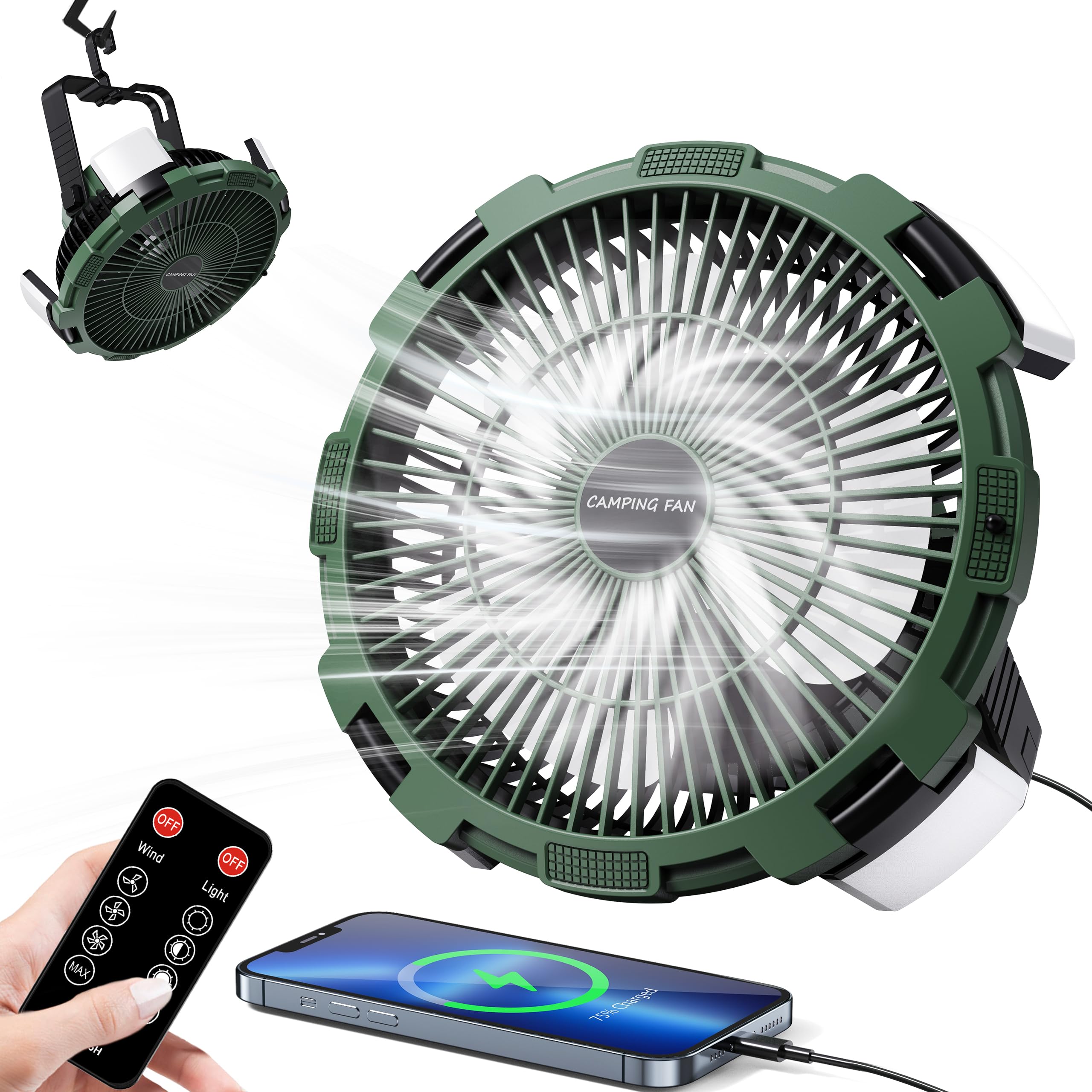 Photo 1 of Camping Fan with LED Lantern, 8000mAh Rechargeable Battery Powered Tent Fan for Camping Hanging, Camping Outdoor Fan with Remote, 4 Speed Camping Fan for Tents,Travel,Home,Fishing,Sleep,Emergency