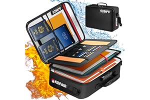 KOFAIR Fireproof Document Bag (17 x 12 x 5 inch) with Lock, 5200°F Fireproof Document Lock Box with Shoulder Strap, Multi-Layer Important Document Safe Storage, Fire Safe File Organizer