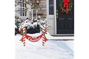 Glitzhome 36" L Christmas Metal Candy Cane Yard Stake/Hanging Wall Decor,Metal Xmas Merry Christmas Candy Cane Garden Welcome Sign,Xmas Winter Holiday Decoration for Outdoor Lawn Pathway