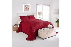 BrylaneHome Oversized Extra Wide Cotton Chenille Bedspread with Fringed Hems - Full, Burgundy