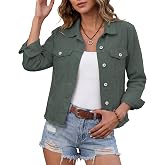 luvamia Denim Jacket for Women Distressed Jean Jackets Button Up Vintage Western Trucker Jacket Frayed Hem Pockets