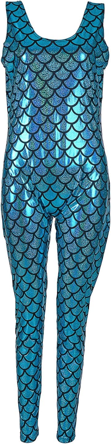 One BFD Shiny Irredescent Sleeveless Footless Dance Catsuit Unitard. Fish scale Printed Bodysuit Jumpsuit All In One Dancewear Metallic Wet Look Ladies Girls Many Sizes And Colours Cool Wash Festival Wear Metallic Catsuit Gymnastic Leotard Unitard