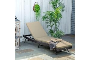 Outsunny Wicker Patio Lounger, Outdoor S Shape Recliners Lounge Chair w/ 5-Level Adjustable Backrest, Soft Padded Cushion for
