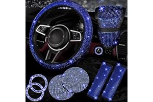 NBTEPEM 8 pcs Bling Car Accessories Set for Women, Bling Rhinestone Diamond Steering Wheel Cover, Sparkly Seat Belt Covers, Bling Gear Shift Cover, Universal Fit Most Cars (Blue Diamond)