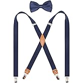 Timiot Mens Suspender and Bowtie Set X Back Heavy Duty Adjustable Elastic Clips