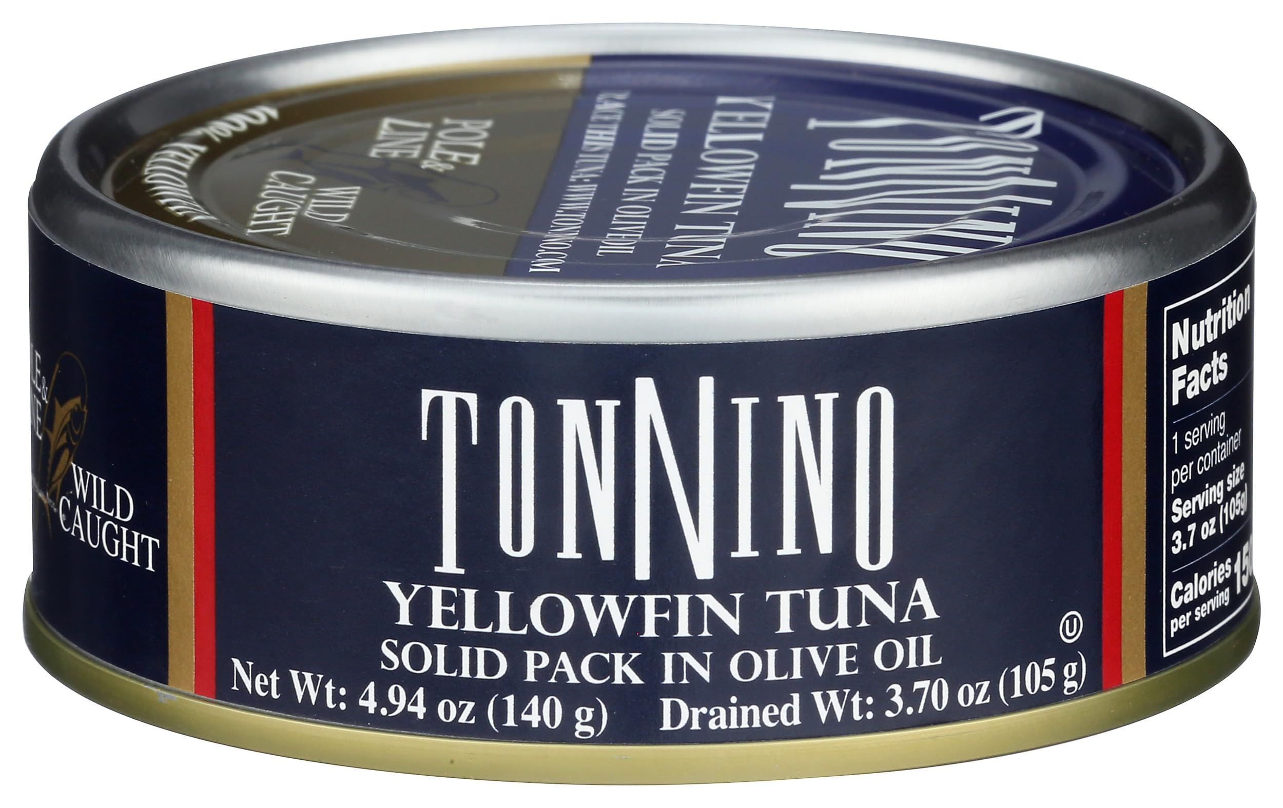 Tonnino Yellowfin Tuna in Olive Oil, Wild Caught, NonGMO, Canned, 4.94