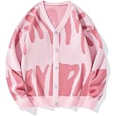 SHENHE Men's Graphic Sweater Button Down Long Sleeve V Neck Cardgian Sweater Streetwear