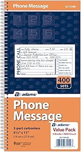 Adams Message Book/Phone Call, Carbonless Duplicate, 5.50 x 11 Inches, 400 Sets per Book (SC1154D), White/Canary (SC1154-5D)