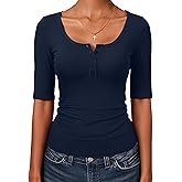 ANRABESS Womens Half Sleeve Tops Summer Slim Fitted Henley Shirts 2026 Spring Basic Tees Dressy Casual Blouses Cute T Shirt