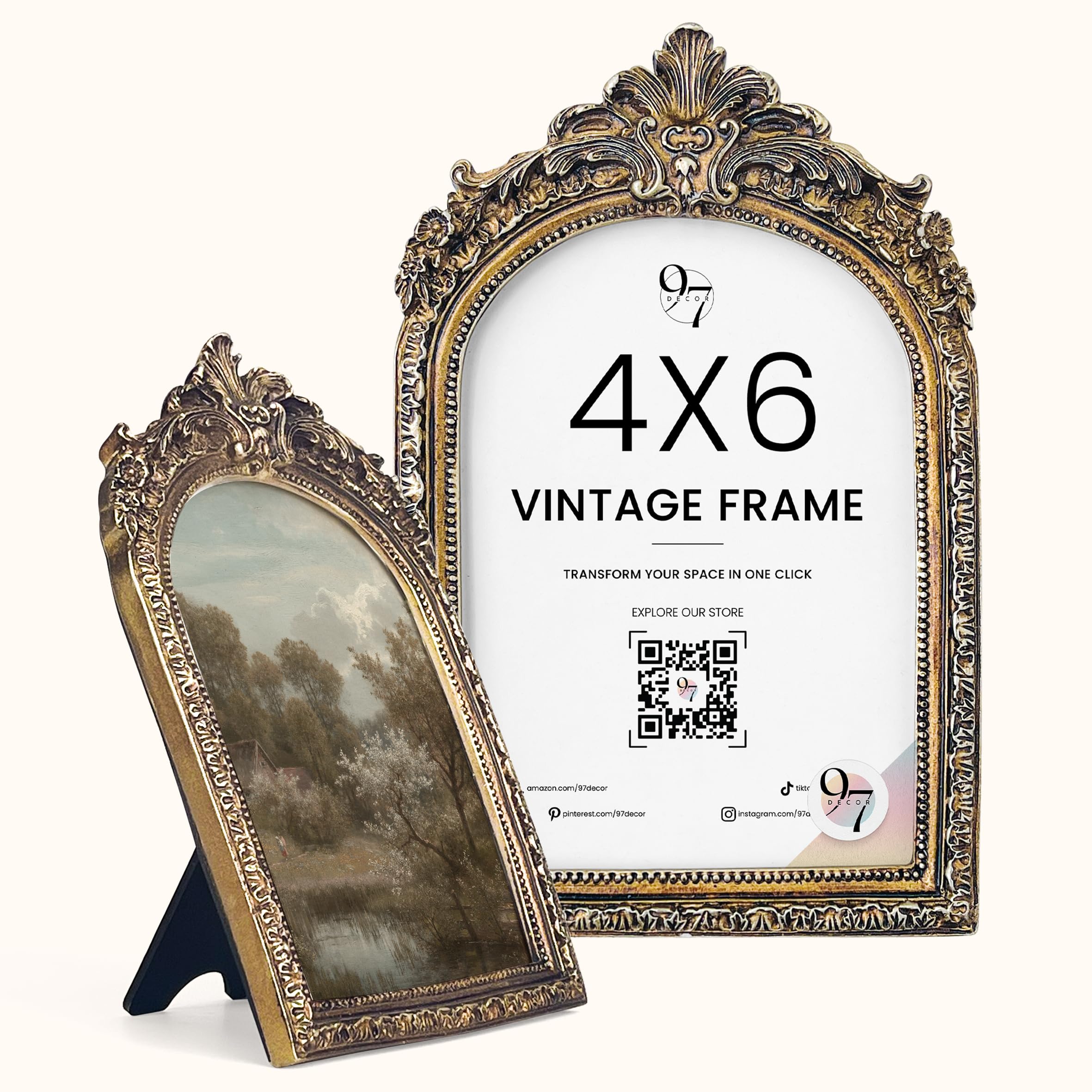 Photo 1 of 97 Decor 4x6 Vintage Picture Frame - Ornate Gold Frame 4x6, Antique Photo Frames 4 x 6, Rustic Small Frames Retro Decorative Wall Hanging For Home