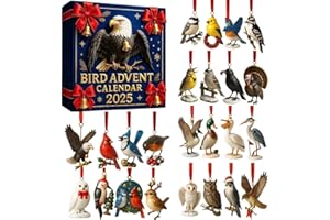VOKOZK Bird Advent Calendar 2025, 24 Days Christmas Countdown, Christmas Bird Advent Calendar, Acrylic 2D Hanging Decorations for Christmas Tree, Holiday Gift for Bird Lovers & Families (A)