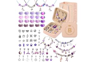 HAPTIME Charm Bracelet Making Kit, Jewelry Making Kit for Girls, DIY Necklace Kit with Initial Jewelry Box, Unicorns Crafts Arts Girls Toys Age 6-8 8-12 Birthday Valentines Day Gifts for Kids- B