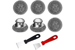 2Pcs Stainless Steel Scrubber with 4 Replacement Wire Pads, Stainless Steel Scourers with Handle for Cleaning Dishes, Stock P