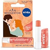 NIVEA Peach Tea Lip Care, Bridgerton Design Lip Balm, 0.17 OZ | Bridgerton Limited Edition Coral Tinted Lip Balm with Shea Butter, Oils and Vitamins, 3-in-1 Moisture, Repairs Dry Lips