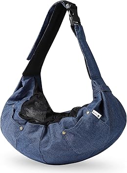 Amazon Smiledog 犬 スリング 抱っこ紐 ドッグ バッグ 小型犬 軽量 飛び出し防止 リード メッシュ蓋付 長さ調整可能 交通機関 散歩 老犬 病院 災害 デニム Smiledog キャリーバッグ スリング 通販