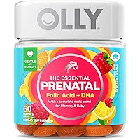 OLLY The Essential Prenatal Gummy Multivitamin, 30 Day Supply (60 Gummies), Sweet Citrus, Folic Acid, Vitamin D, Omega 3 DHA, Chewable Supplement