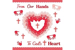 ARIANQICULT 106Pcs Valentine's Day Christian God’s Heart Bulletin Board Set, Handprint Heart Cross Cutouts and Plaid Border Trim for Sunday School Church Religious Chalkboard Door Decoration Supplies