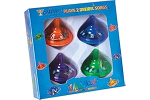 Aviv Judaica Musical Light Up Dreidel Set - Hanukkah Spinning Tops - Plays 2 Classic Hanukkah Songs - Assorted Colors (4 Pack)