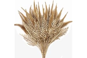 CATTREE Christmas Artificial Plants, Plastic Grass Faux Shrubs Fake Leaves Simulation Setaria Bushes Home Indoor Outdoor Garden Wedding Festival Decoration Hall Table Planter Filler – Gold 4 Pack