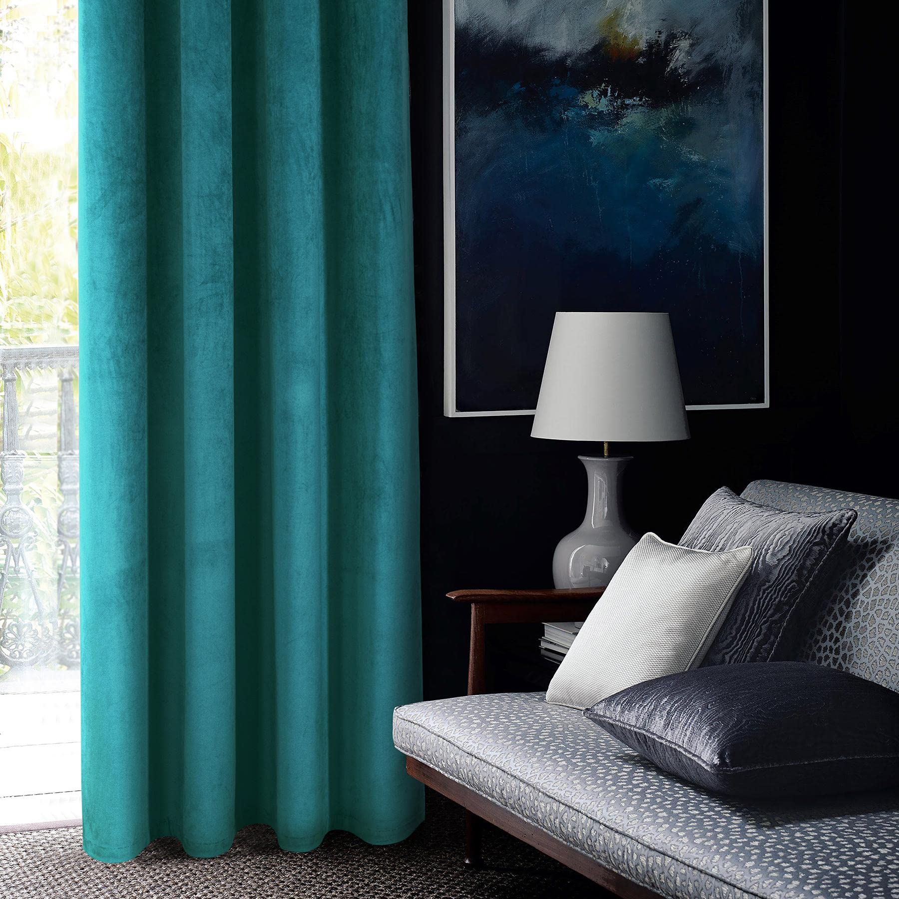 always4u Super Soft Velvet Curtains Teal Blackout Curtains 66x90 Inches Eyelet Thermal Insulated Fully Lined Window Treatment for Living Room 1 Pair
